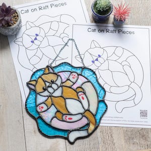 Pattern- Cat on Raft Stained Glass Suncatcher