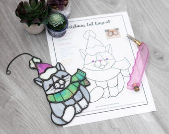 Pattern- Chistmas Cat Stained Glass Suncatcher