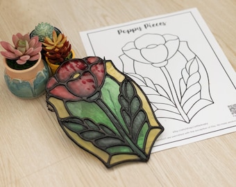 Pattern- Poppy Flower Stained Glass Suncatcher