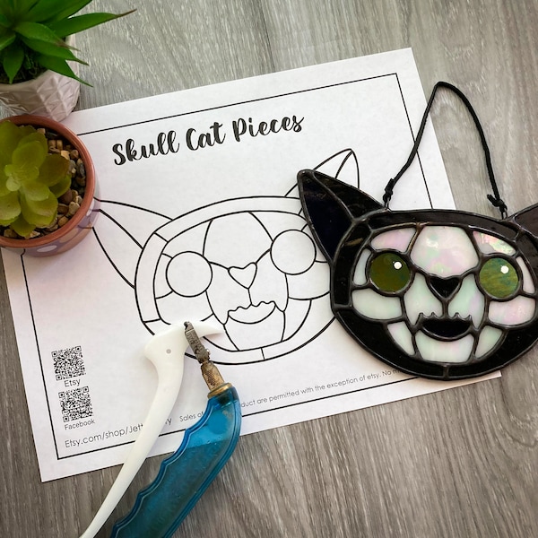 Muster: Totenkopf Katze Glasmalerei Suncatcher