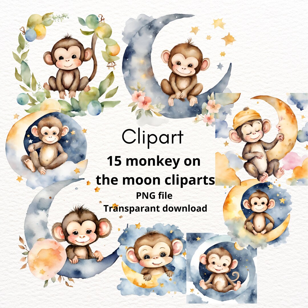 Clipart Monkey on the Moon Monkey Clip Art Clip Arts PNG - Etsy UK