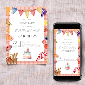 Picnic Birthday Party Invitation | Editable Picnic Party Invite | Gender Neutral Birthday Invitation | Outdoor Birthday Picnic Printable