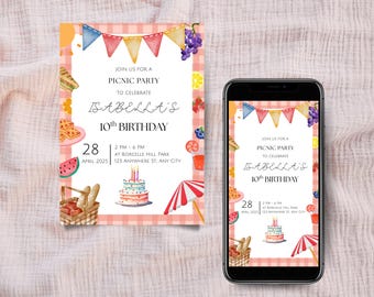 Picnic Birthday Party Invitation | Editable Picnic Party Invite | Gender Neutral Birthday Invitation | Outdoor Birthday Picnic Printable