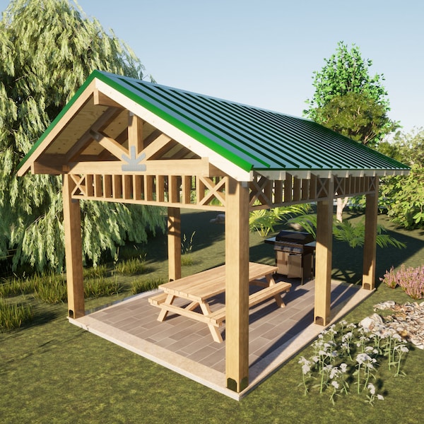 12' x 16' Wooden Gazebo Plans in pdf. Canopy plans. DIY Carport Plans.