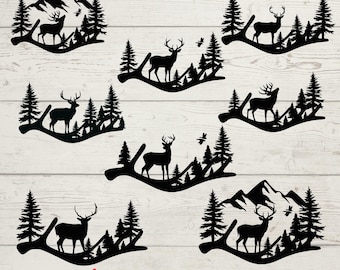 Paquete SVG de astas de ciervo en el bosque, silueta de vida silvestre (SVG + PNG)