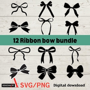 Pacchetto SVG fiocco nastro, SVG nastro, fiocco svg, regalo SVG, papillon SVG, PNG, file SVG per Cricut, Silhouette, regalo fiocco svg, Cricut