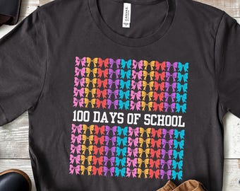 Coquette Bow 100 Days of School PNG: Retro Teacher Shirt (Digital Download)