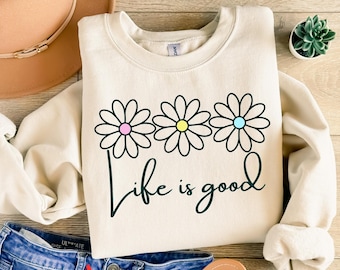 Das Leben ist gut, png, Preppy Daisy Digital Design, süße Positivität, inspirierende png, Sommer Tshirt Design, trendy digital, Blumen Digital File
