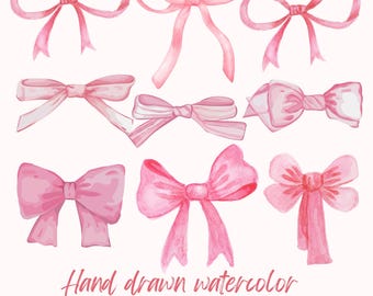 Lazos rosas en acuarela PNG, imágenes prediseñadas de Coquette (descarga digital)