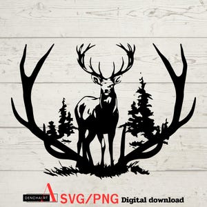 Cervo dalla coda bianca SVG, Caccia al cervo e agli alberi SVG, Testa di cervo SVG, File SVG per Cricut, Uso commerciale, Download digitale istantaneo