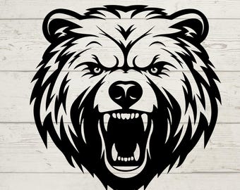 Angry Grizzly Bear Head SVG – Hunting Clip Art (Digital Download)