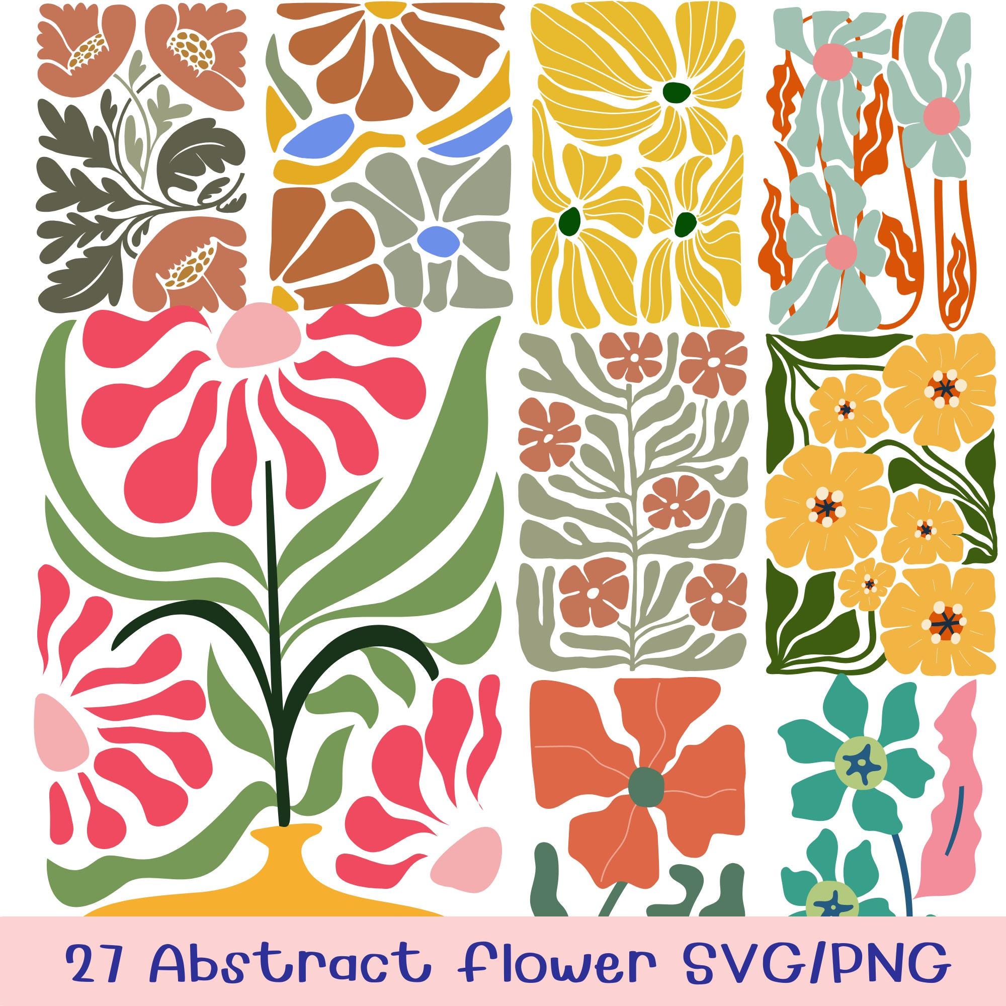 Abstract Flower Svg and Png Bundle, Danish Flower Svg, Retro Flower Svg ...