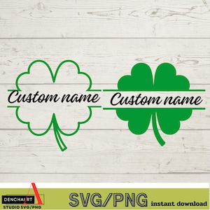Trèfle à quatre feuilles vert uni et contour Split monogramme svg / Shamrock pour la chance, irlandais, Saint Patrick - téléchargement numérique SVG et PNG