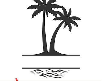 Palmer med delad monogramram: Tropisk SVG PNG (digital nedladdning)