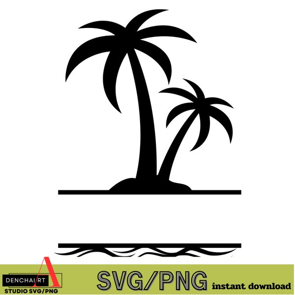 Palmen-Split-Monogramm-Namensrahmen – sofortiger digitaler Download – SVG-, PNG-, DXF- und EPS-Dateien enthalten! Tropisch, Urlaub, Ozean