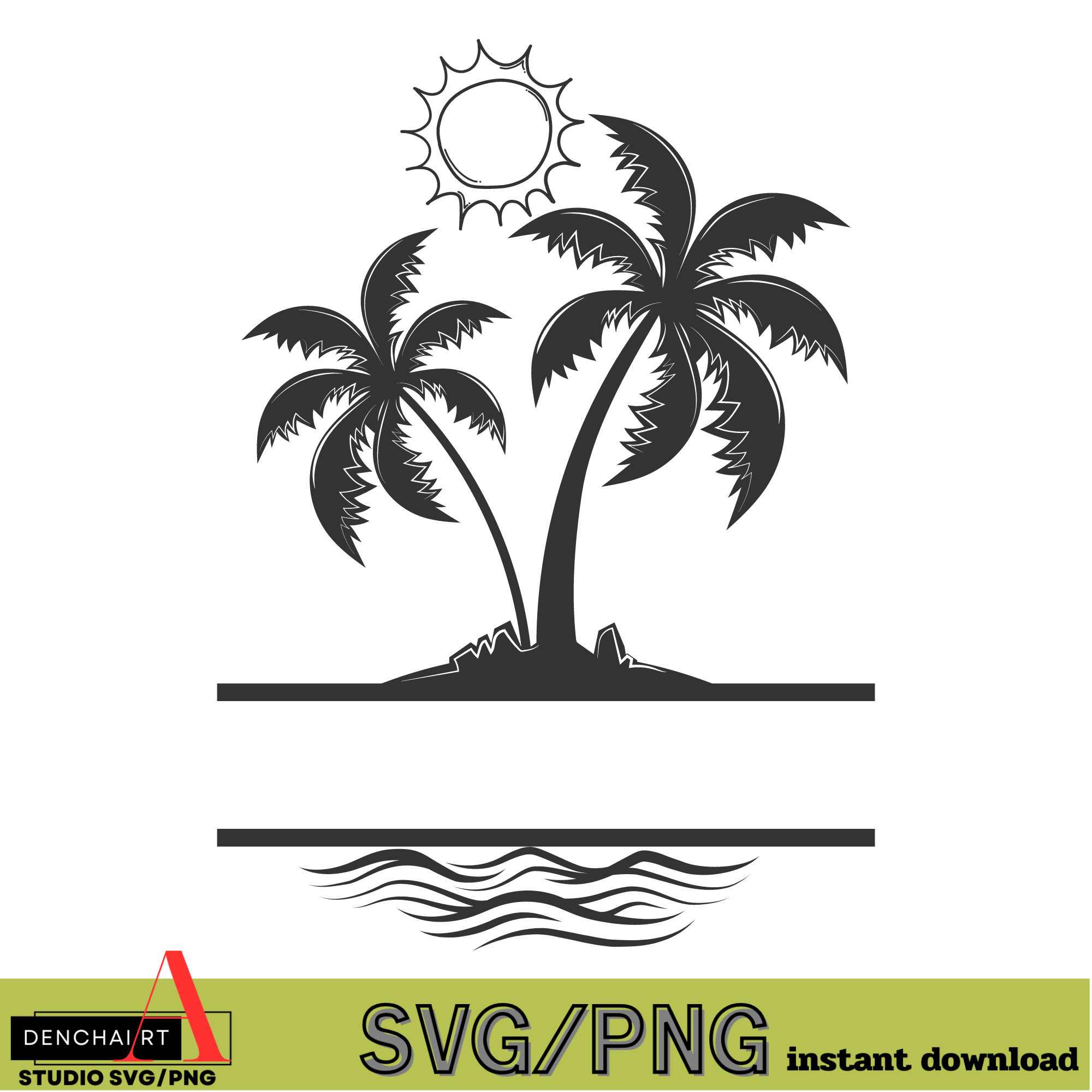 Palm Trees Split Monogram Name Frame - Instant Digital Download - Svg ...