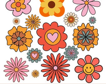 Retro bloemen Svg, bloem Clipart, Daisy Flower Cut-bestand, Boho Flower Svg, Flower Svg bundel, Floral Png, Svg-bestanden voor Cricut, Instant Download