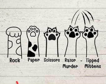 Funny Cat Paw SVG PNG: Rock Paper Scissors, Razor Mittens (Digital Download)
