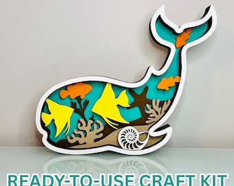 Ocean Whale Wooden Craft Kit – DIY Personalized Gift | Paint, Brushes and Glue Included