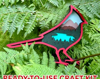 Wooden Cardinal Craft Kit: DIY Colouring Project | Paint, Brushes & Glue Included