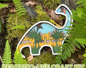 Brachiosaurus Wooden Craft Kit: Dinosaur DIY Colouring Project | Paints, Brushes & Glue Included