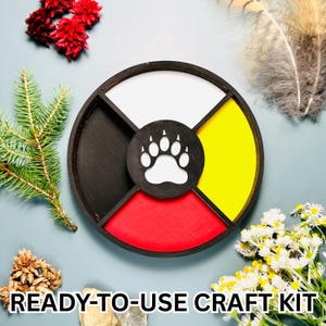 Indigenous-Inspired Wooden Craft Kit Medicine Wheel Colouring Kit – Canadian Symbolic Gift or Decor | Glue, Paint & Brushes Included