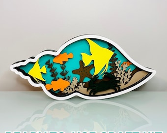 Ocean Seashell Wooden Craft Kit – DIY Colouring Activity Gift | Paint, Brushes and Glue Included