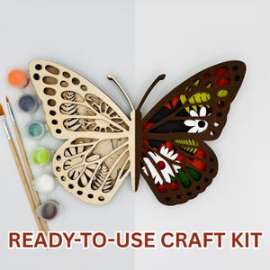 Wooden Craft Kit Monarch Butterfly Colouring Kit - DIY Project - Christmas Gift Idea | Paint, Glue & Brushes Included - Personalized Gift