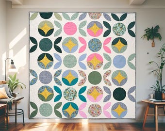 Retro Blooms Quilt Pattern PDF | Modern Floral Quilt Design | Beginner-Friendly Patchwork Guide | Instant Download