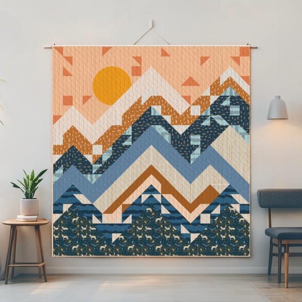 Mountain Range Quilt Pattern PDF: Modern Geometric Patchwork (Digital Download)