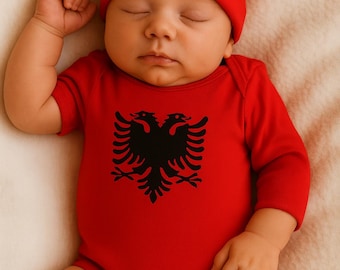 Body neonato Albania - body maniche lunghe Albania regali neonato + cappellino - bandiera albanese 0-3 mesi