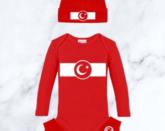 Babyset Turkije - romper muts en mittens 0-6 maanden