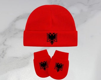 Baby set - beanie baby hat and gloves Albania- Shqipëria 0-6 months