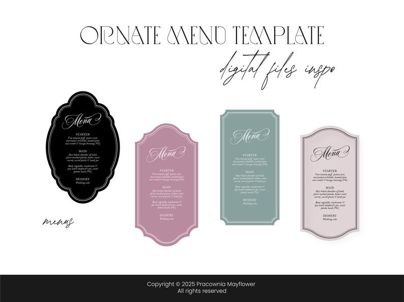 Ornate wedding menu digital files, Vintage romantic menus frame, Ornate shapes, SVG cut files, Marquee borders, Decorative frame, Old money image 3