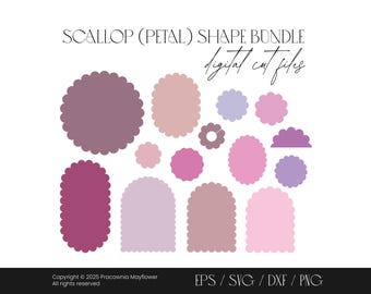 Scalloped shape bundle set, Petal arch shape, Scallop edge, Scallop circle outline, Scalloped frame, Digital die cut files, Instant download