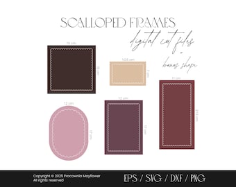 Scalloped frames digital files, SVG cut file, Scalloped borders bundle, Flounce frame, Wedding invite template, Furbelow shape, Die cut file