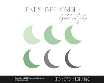Moon shape svg bundle, Lunar digital cut files, Demi lune shape, Crescent moon svg file, Half moon digital shape, Png svg eps dxf files