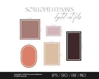 Scalloped frames digital files, SVG cut file, Scalloped borders bundle, Flounce frame, Wedding invite template, Furbelow shape, Die cut file