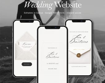 Ivoorkleurige bruiloftswebsitesjabloon met frame met reliëf, bewerkbaar in canva met Google RSVP, minimale digitale uitnodiging, tijdloos en stijlvol ontwerp