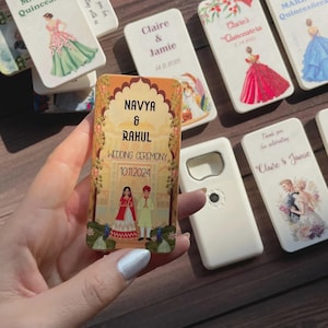 Indian Wedding Magnet Favor: Custom Bottle Opener Guest Gift