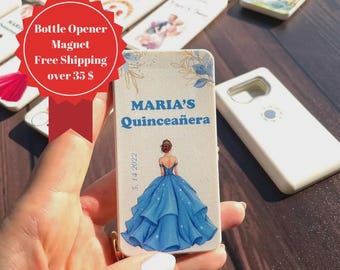 Personalized Quinceañera Bottle Opener Magnet Favors