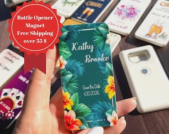Tropical Wedding Favor Magnet: Custom Bottle Opener Souvenir
