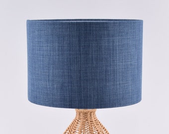 Denim Blue, Navy Blue, Linen Like Drum Lampshade Silver Gold Copper Interior