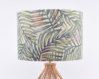 Tropical Palm, Botanical Multicoloured Palm Leaf Plant Drum Lampshade with Neutral Background