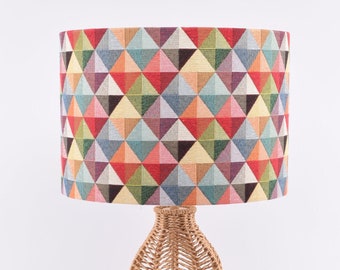 Big Diamond, Geometric Drum Lampshade with a Multicoloured, Rainbow Diamond Pattern