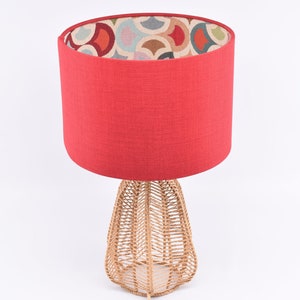 Red Drum Lampshade with a Carnival, Multicoloured Abstract Patterned Interior