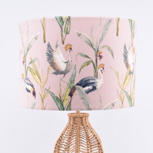 Crowned Crane Bird Blush Pink Velvet Drum Lampshade