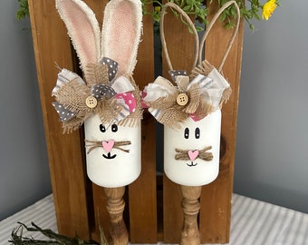 Pint Jar Bunny, Rustic Bunny, Bunny on a stand, Spring Bunny, Spindle Bunny