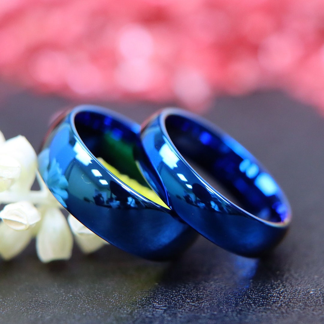 Mens Blue Ring 6mm/8mm Blue Tungsten Wedding Band Ring for Etsy