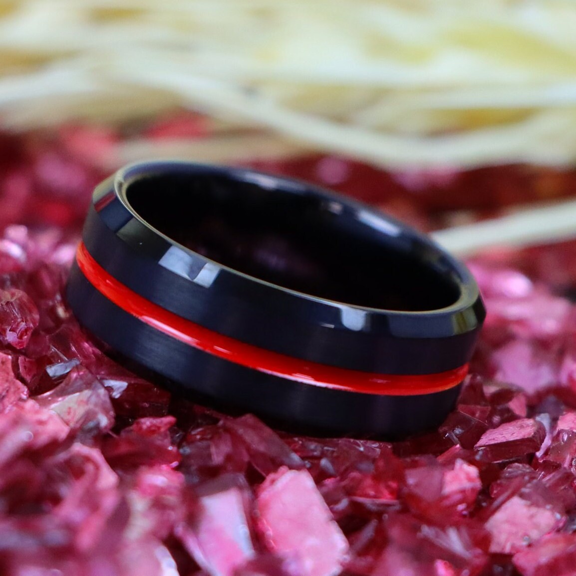 Engraved Firefighter Thin Red Line Ring Couple Engagement Etsy Australia